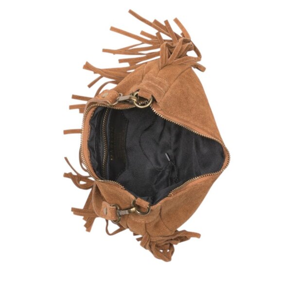 MARLON Made In Italy Suede Crescent Shoulder Bag With Fringe - Picture 3 of 4